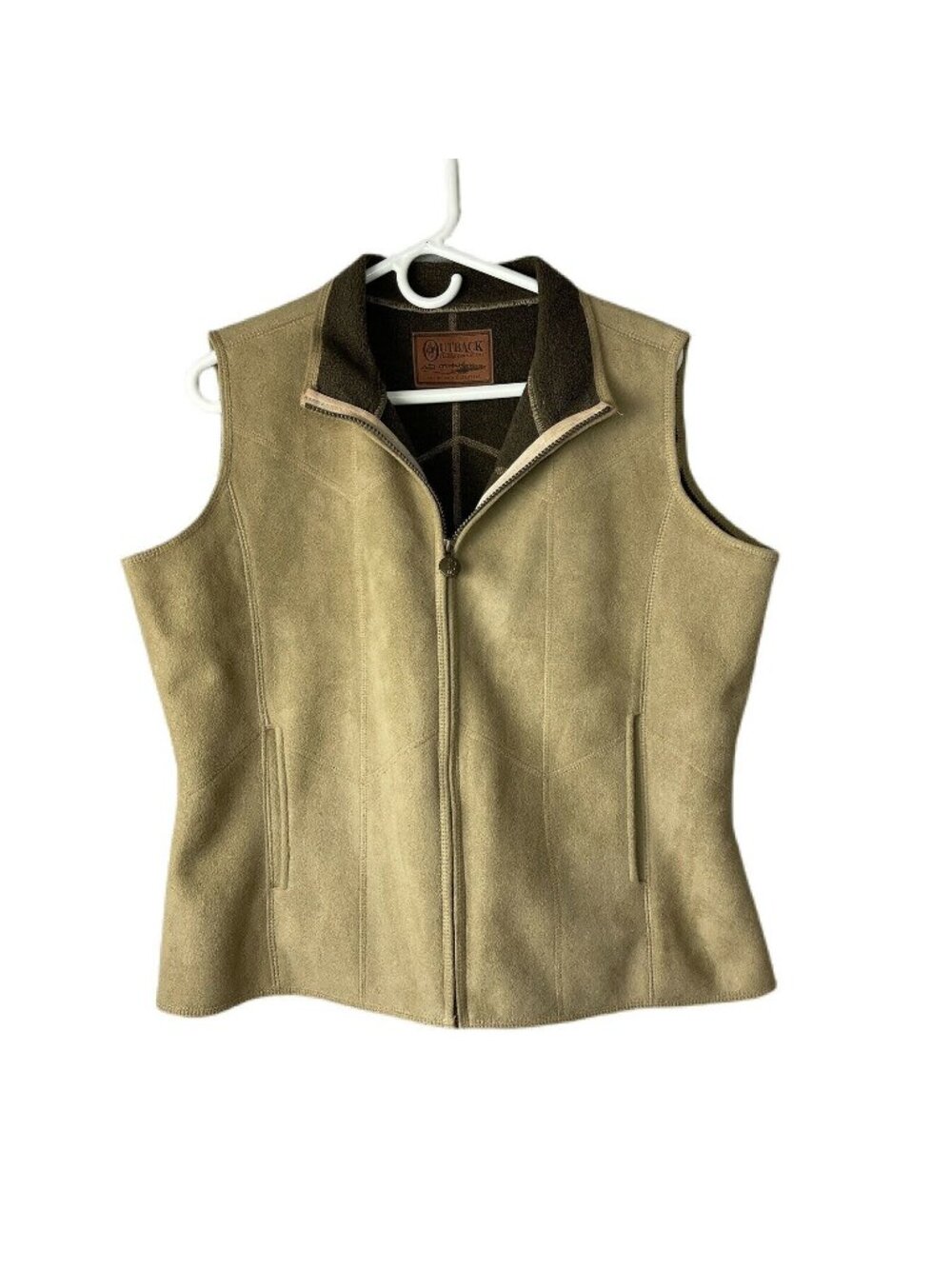 Outback Trading Co Ladies Suede Vest Beige Large Softshell Zip Neck Western